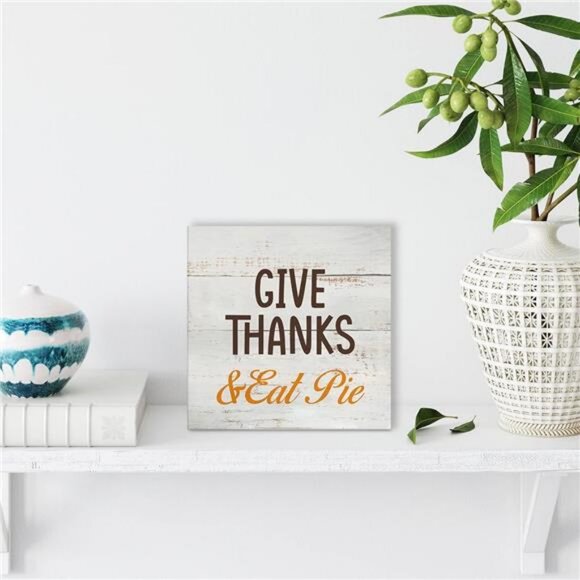 Rustic Give Thanks & Eat Pie Wood Box Sign Fall Autumn Wooden Box Sign - Picture 5 of 6